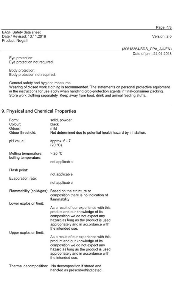 NOGALL Safety Data Sheet (BASF Australia) - Bio-Care Technology