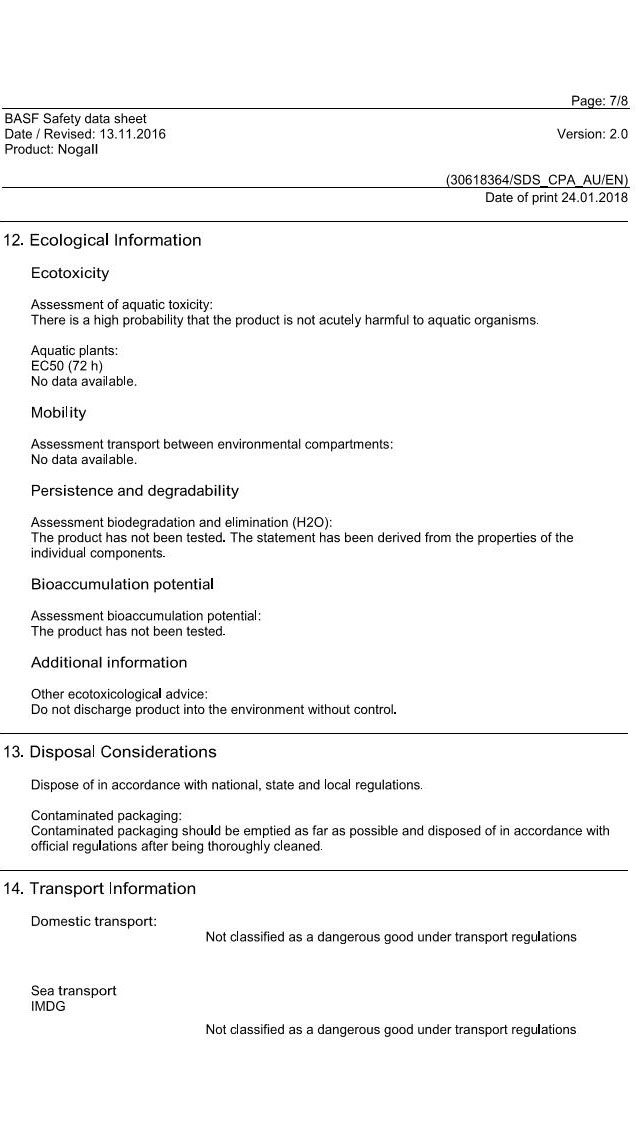 NOGALL Safety Data Sheet (BASF Australia) - Bio-Care Technology